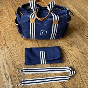 Pottery Barn Classic Diaper Bag with Leather Handles and Trim Monogram C